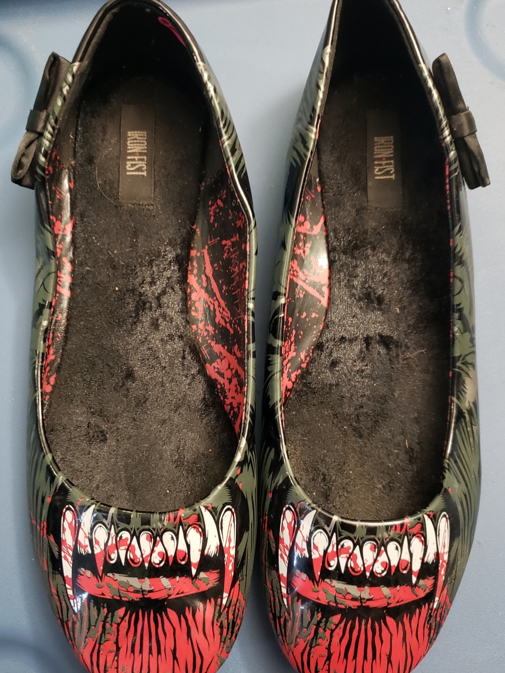 Iron Fist Women's Black & Red Graphic Tooth Motif Flats Worn Once UK 42